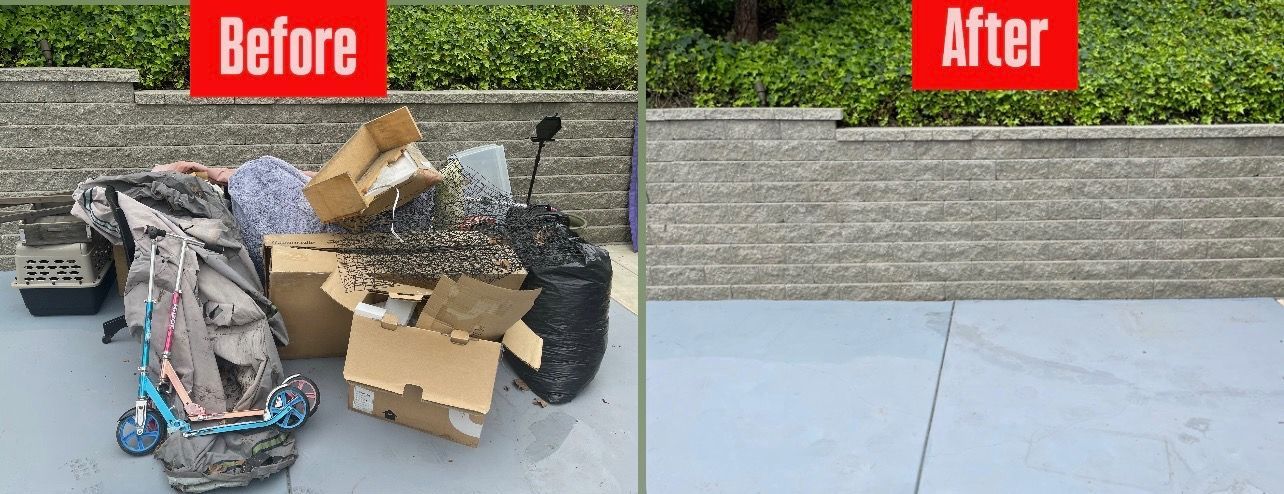 Before and after photo of a littered area cleaned. The 