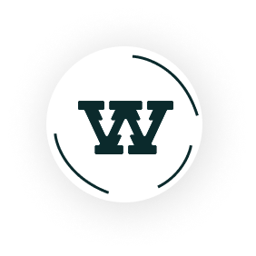 The letter w is in a circle on a white background.
