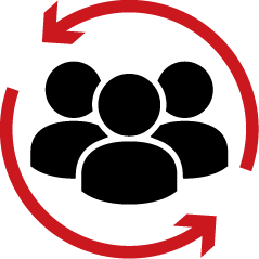 A black graph with a red arrow pointing up.