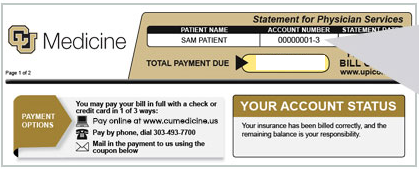 billing statement for physician services from the University of Colorado School of Medicine