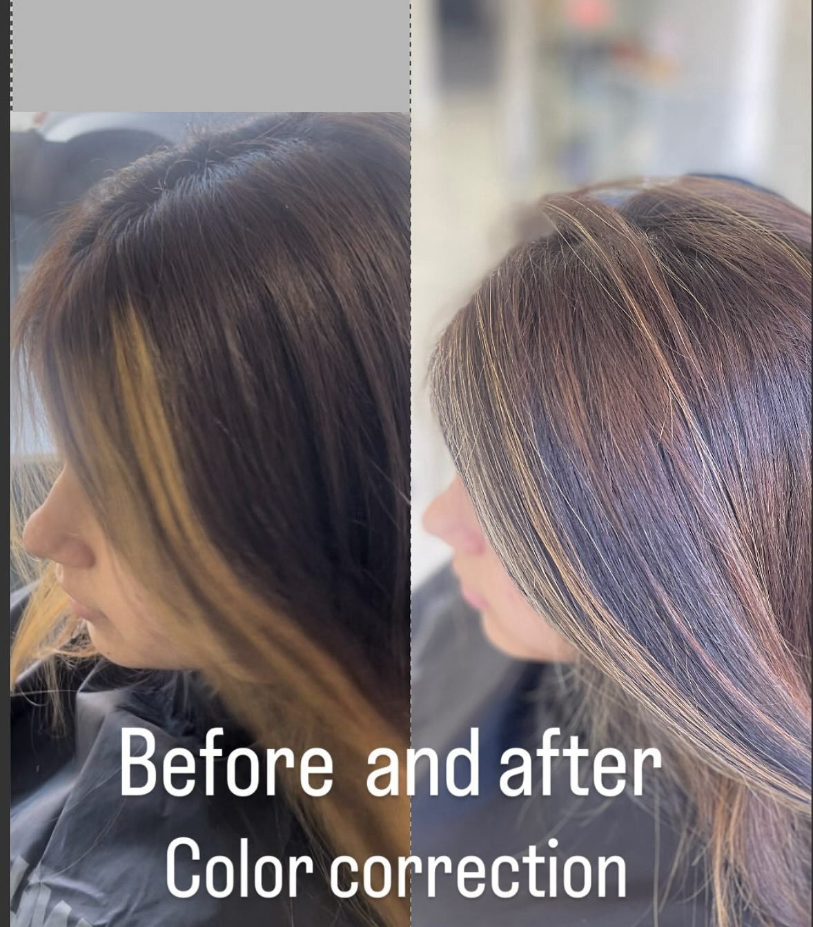 A woman 's hair is shown before and after color correction