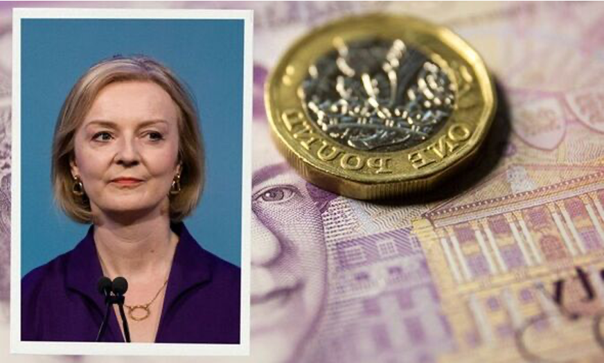 One pound coin beside Liz Truss