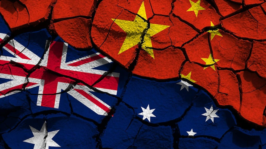 Flags of Australia and China merged together
