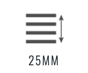 A black and white icon of fencing with a 25mm text