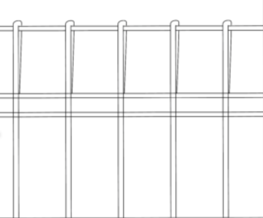 A black and white drawing of a wire fence on a white background.