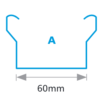 A drawing of a 60mm gutter with the letter a on it