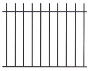 A black metal fence on a white background.