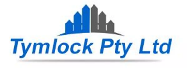 A blue and gray logo for tymlock pty ltd
