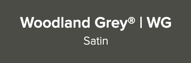 The word woodland grey is on a grey background.