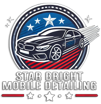 The logo for star bright mobile detailing shows a car in a circle with stars.