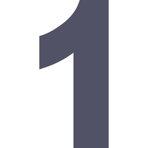 A gray number one icon on a white background.