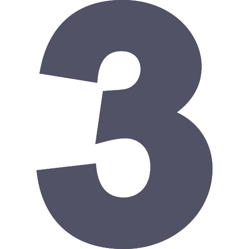 The number three is cut in half on a white background.