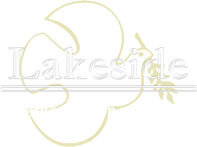 Lakeside logo with stylized floral design in light yellow and gray text.