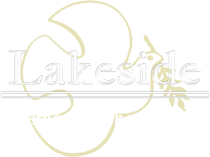 Lakeside logo with stylized floral design in light yellow and gray text.