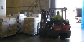 Boxes being shifted by a forklift