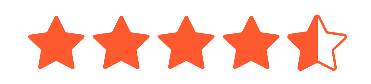 Four and a half orange stars in a row, representing a rating.