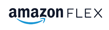 Amazon Flex logo in black text with the signature Amazon arrow graphic in blue underneath.