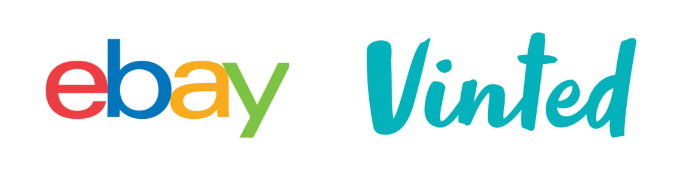 The logos for the online marketplaces eBay, in its signature four colors, and Vinted, in teal, placed side by side.