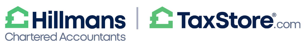 The TaxStore logo: a green icon of a house combined with a pound symbol, next to the company name in dark blue text.