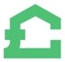 A green, stylized graphic merging the shape of a house roof with the British pound (£) symbol.