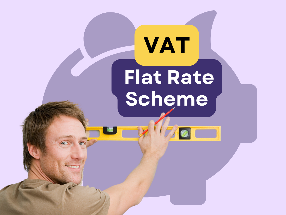 A smiling person holds a level against a purple piggy bank graphic labeled 