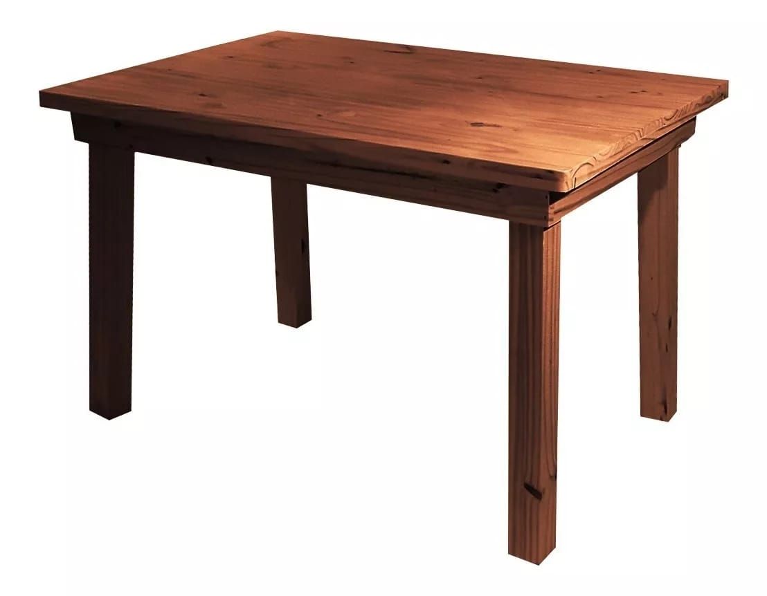 Mesa rectangular de madera de cuatro patas, color marrón.