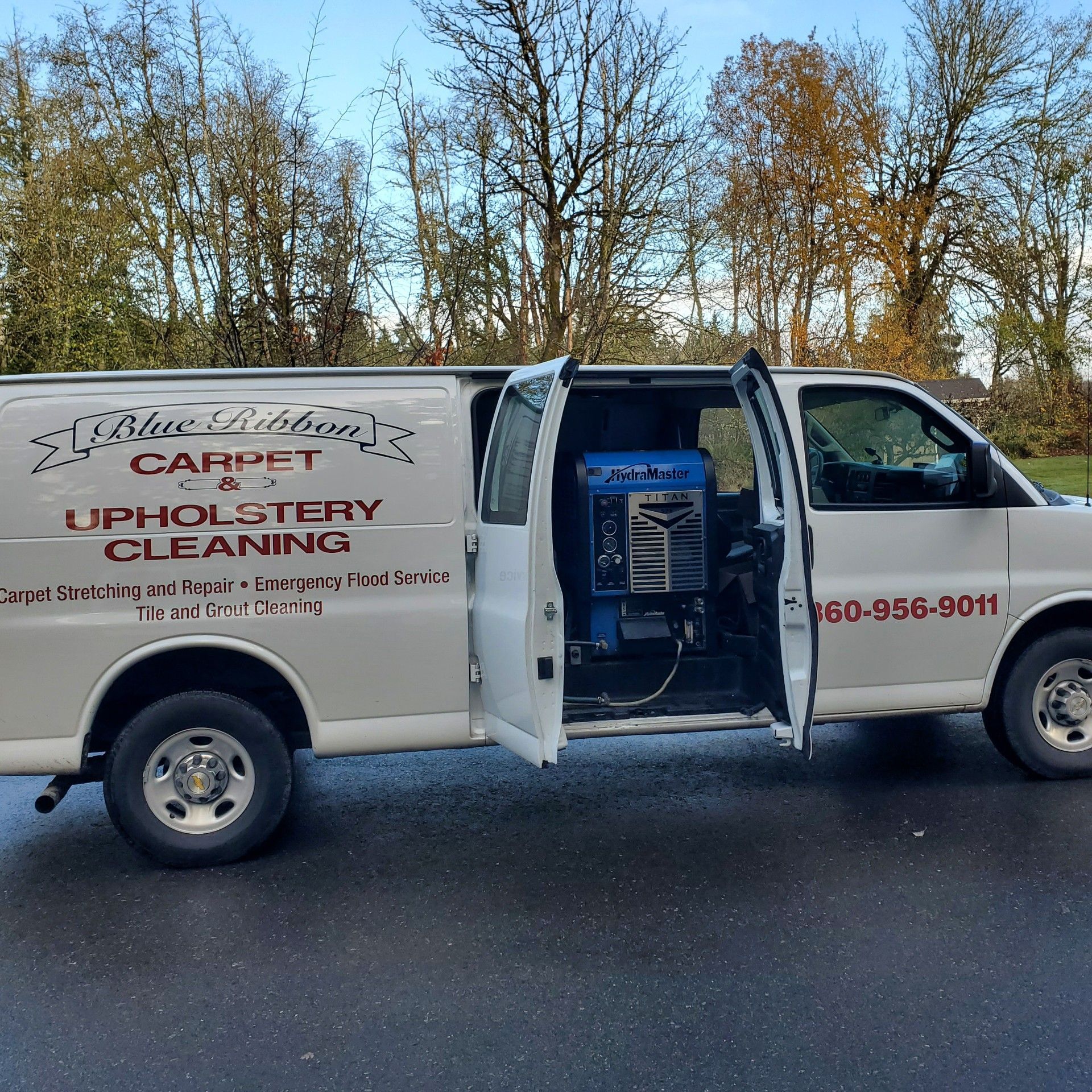 Blue Ribbon Carpet Staff and Service Truck — Olympia, WA — Blue Ribbon Carpet & Upholstery Cleaning