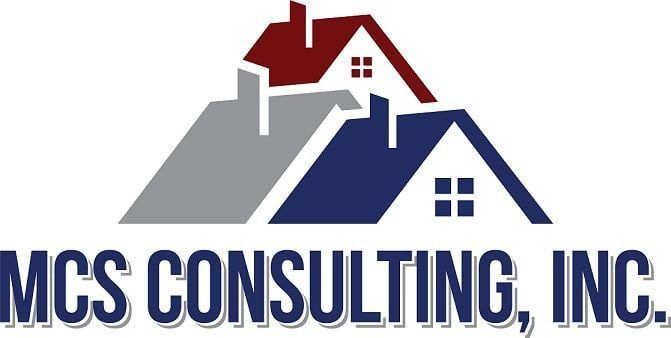 MCS Consulting, Inc. logo with stylized red, gray, and blue house rooftops