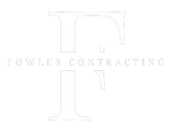 Fowler Contracting logo: large, elegant white "F" with the company name in gray below.