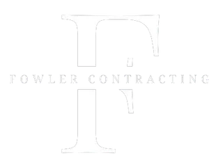 Fowler Contracting logo: large, elegant white "F" with the company name in gray below.