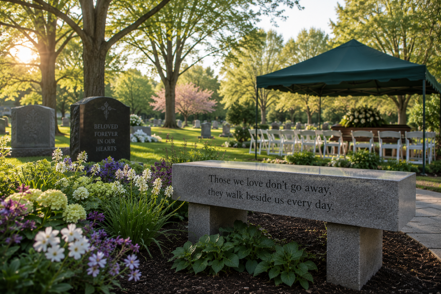 Memorial bench and graveside ceremony for compassionate funeral homes in Middletown, PA.