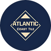 Atlantic Coast Tile logo: Navy blue circle with cream diamond and text.