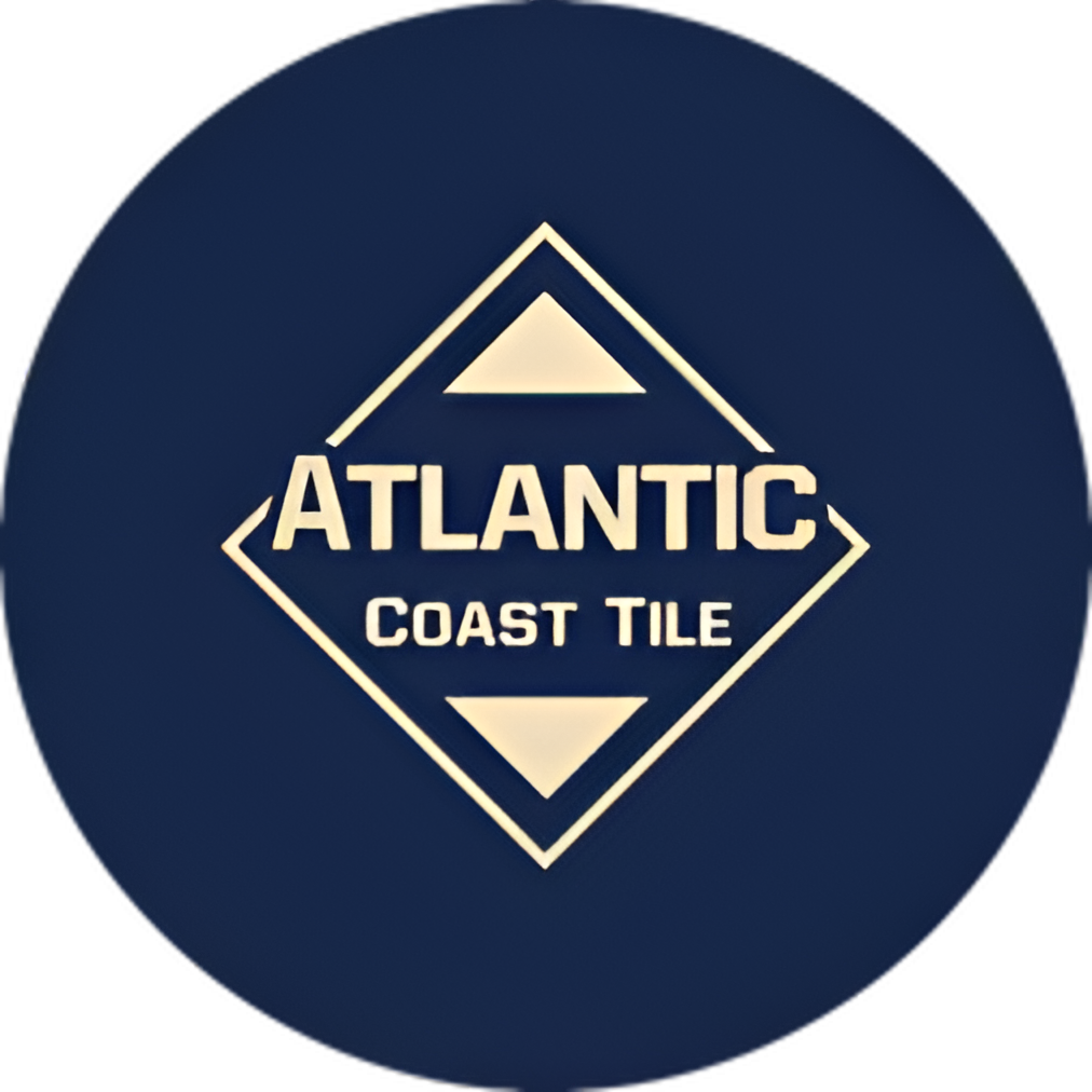 Atlantic Coast Tile logo: Navy blue circle with cream diamond and text.