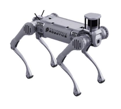 A california robotics robot is sitting on a white surface