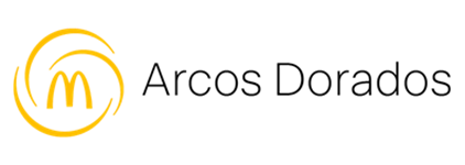 O logotipo da arcos dorados é amarelo e preto com um círculo amarelo no meio.