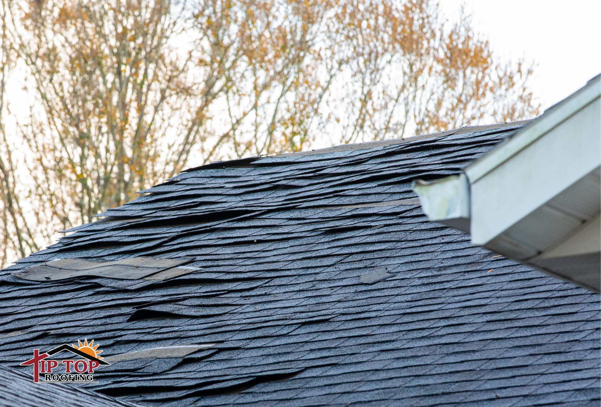 Damaged shingle roof of a home. 