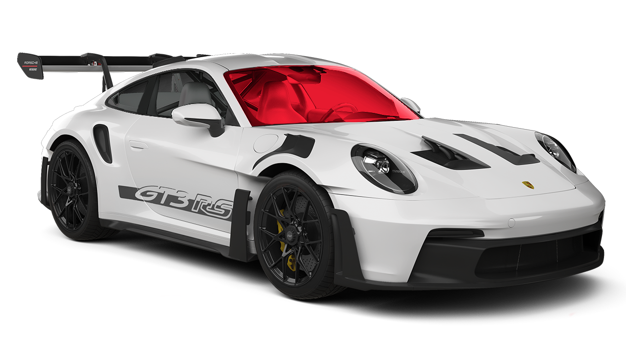 A white suv with a green windshield on a white background.