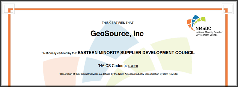 A certificate that says geosource inc on it