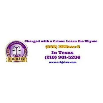 Purple-and-gold legal services logo with “Charged with a Crime? Learn the Rhymes” and Texas phone number.
