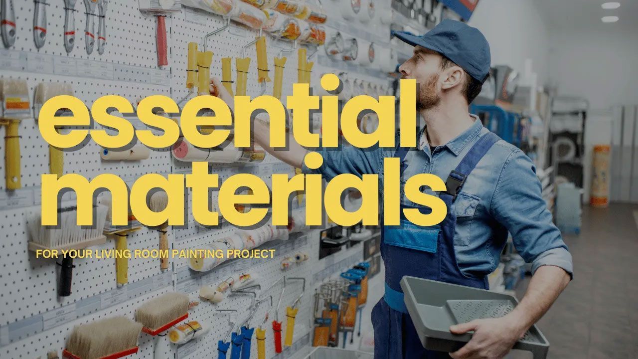 Man in a hardware store, selecting paint supplies, with