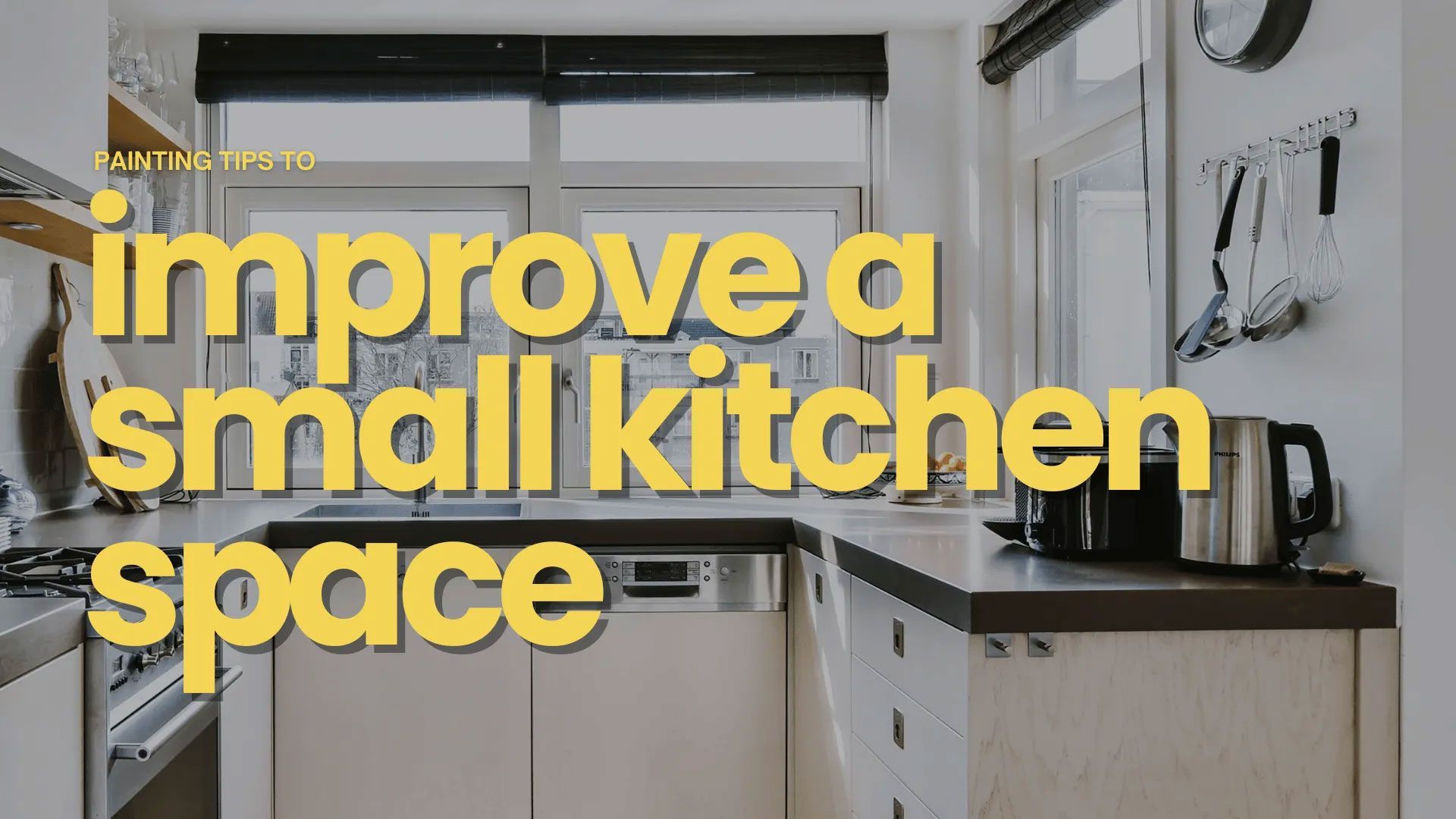 Small kitchen with a yellow overlay reading