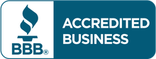 A blue logo that says A BBB Accredited business on it
