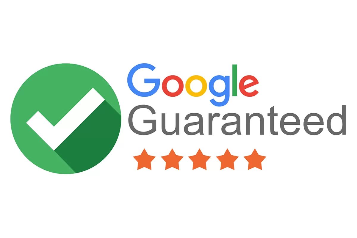 A google guaranteed logo with a check mark and five stars.