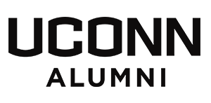 The logo for uconn alumni is black and white.