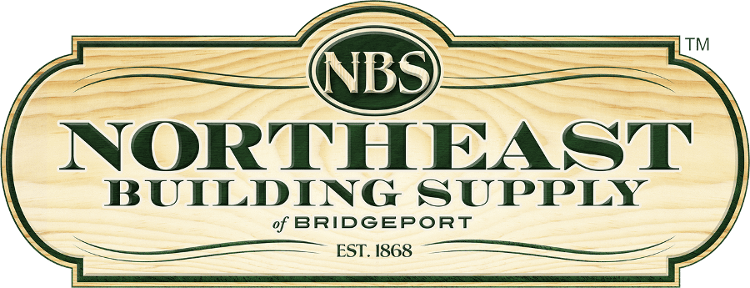 Logo for Northeast Building Supply of Bridgeport, est. 1868, in wooden plaque design.