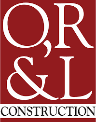 Logo for OR&L Construction: white letters on a red square,