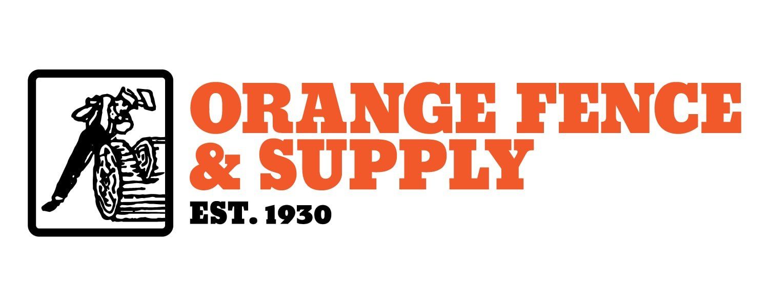Orange Fence & Supply logo with a square graphic of a worker and tractor and text.