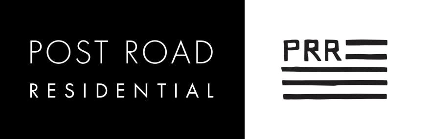 Post Road Residential logo, black text on a black background and initials PRR with horizontal bars.