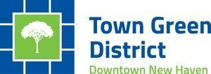 Logo for Town Green District of Downtown New Haven, with a tree in a green square on a blue background.