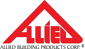 Red logo for Allied Building Products Corp: red triangle over the company name.